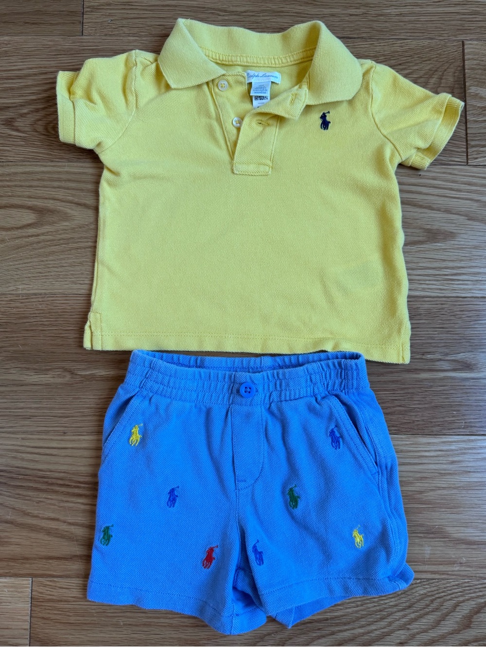 Polo by Ralph Lauren Yellow Polo & Blue Embroidered Shorts Set - Kids